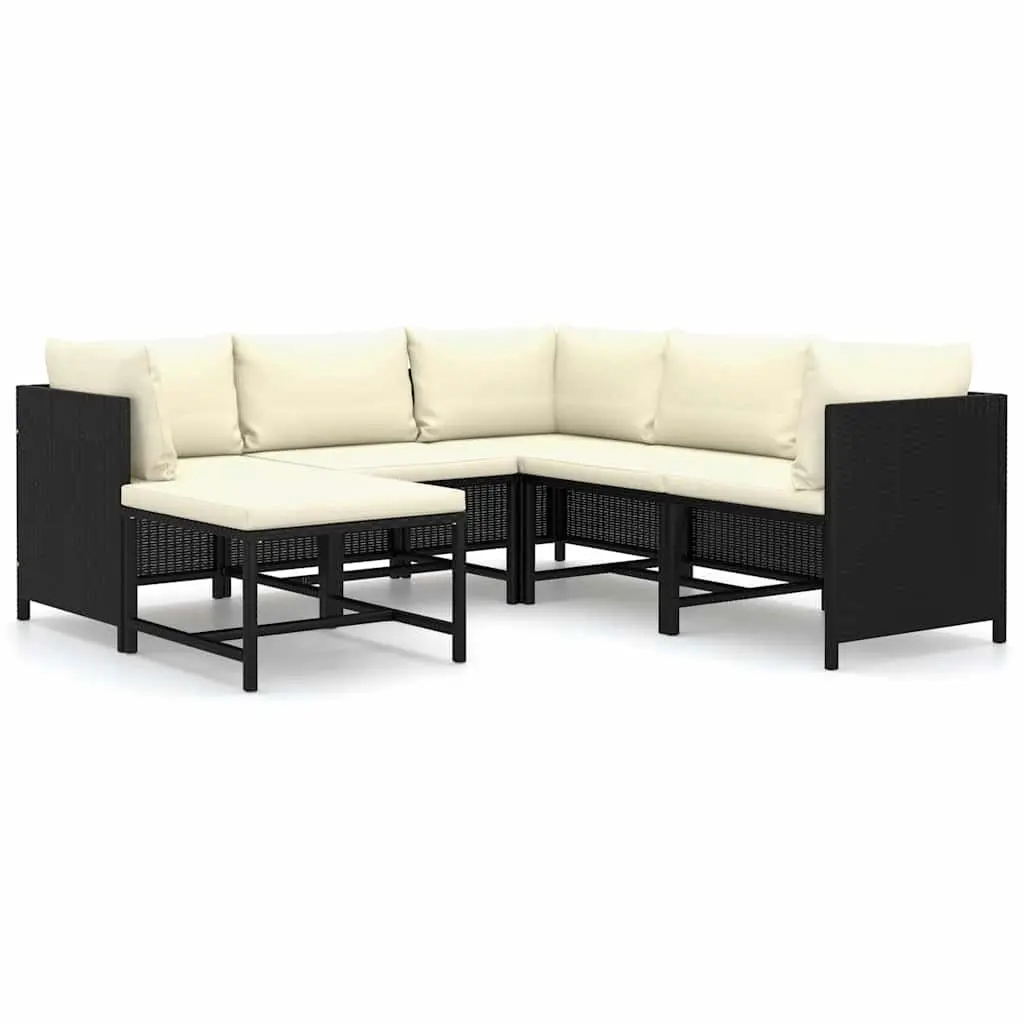 Outdoor Garden Lounge Set Poly Rattan Furniture 6 Piece Black