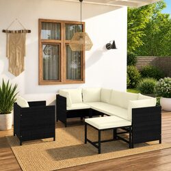 Outdoor Garden Lounge Set 7 Piece Poly Rattan Modular Patio Furniture Black