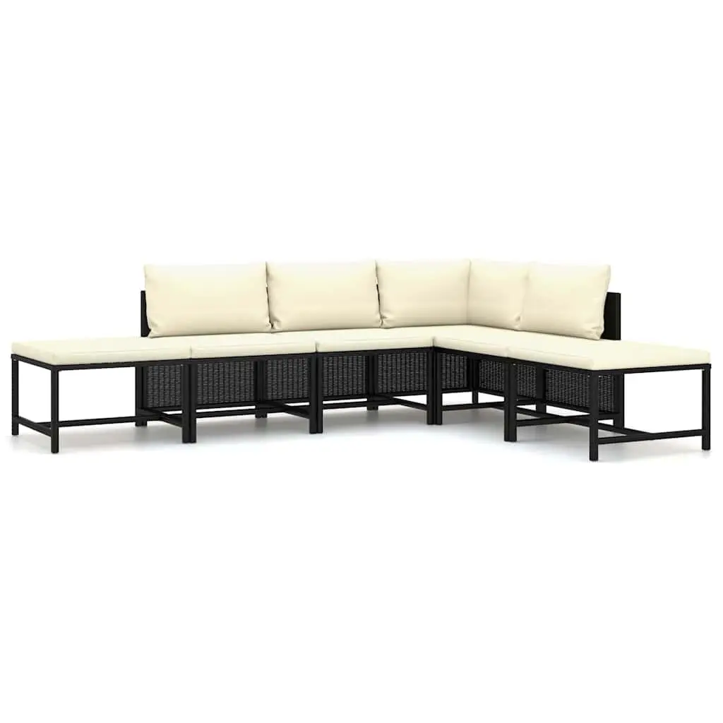 Black Rattan Lounge Set 6 Piece Modular Outdoor Furniture with Cushions