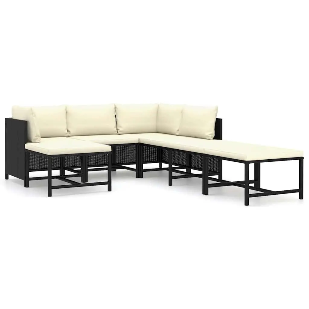 Outdoor Garden Lounge Set 7 Piece Black Poly Rattan Sofa with Padded Cushions