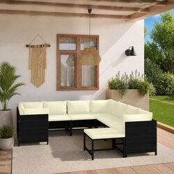 Poly Rattan Garden Lounge Set 9 Piece Black Outdoor Furniture with Cushions