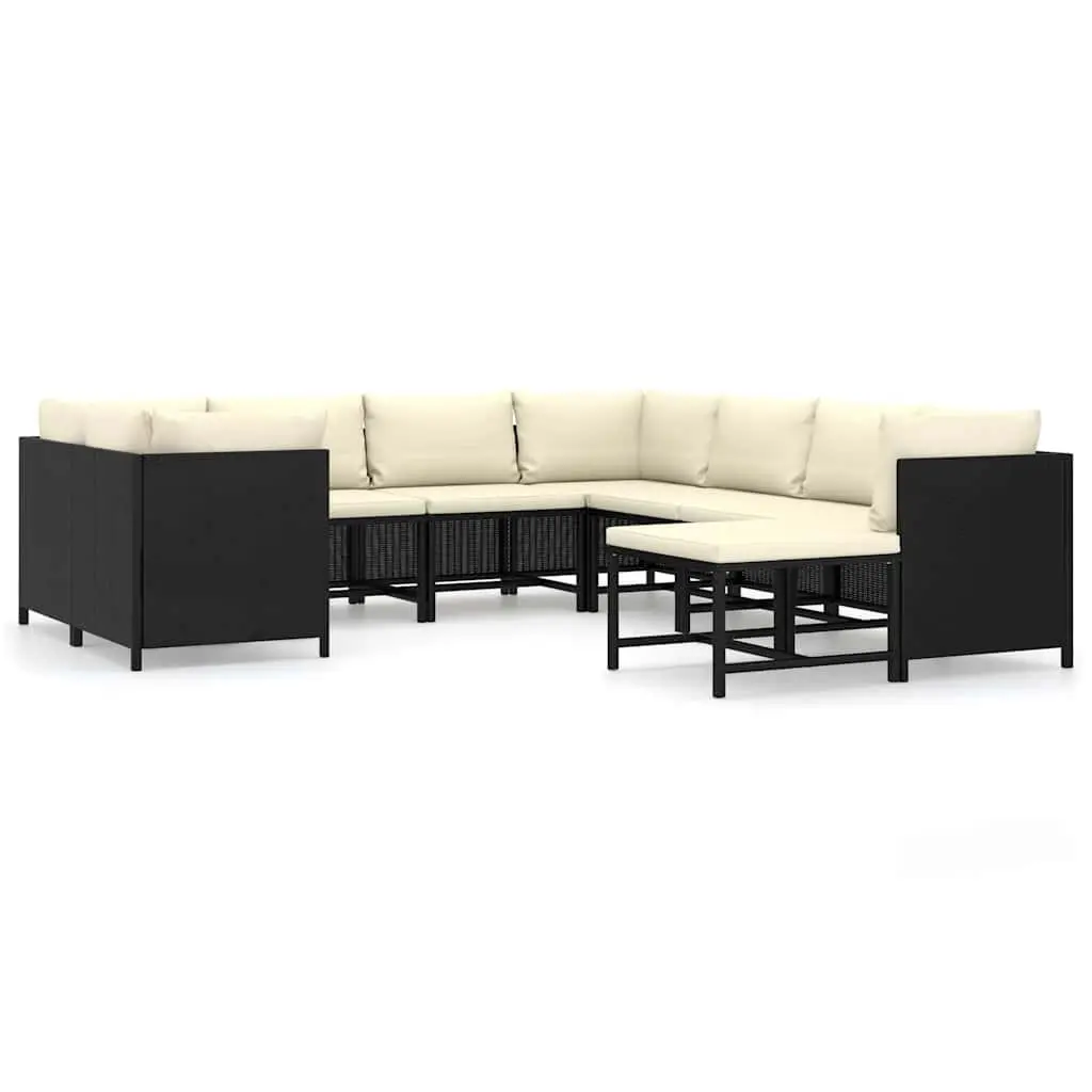 Poly Rattan Garden Lounge Set Black 9 Piece Outdoor Furniture with Cushions