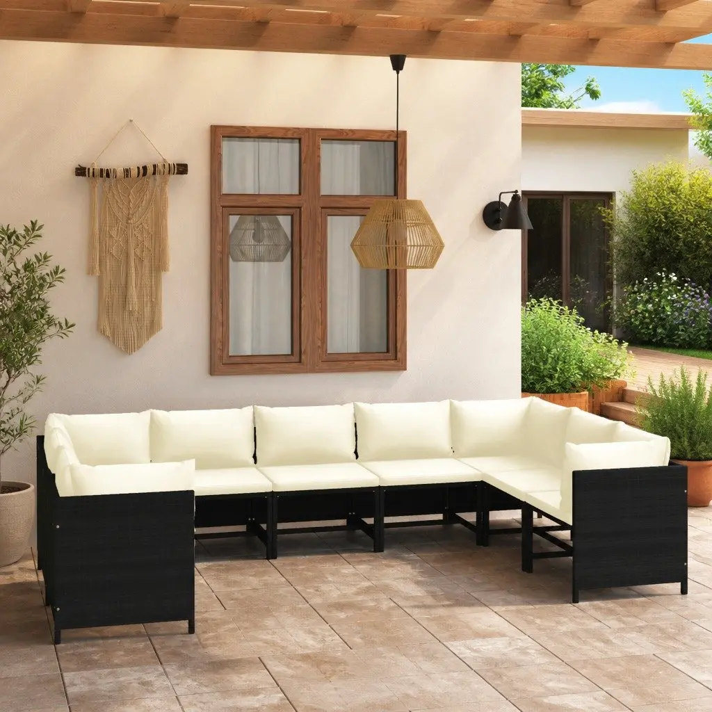 Garden Lounge Set 9 Piece Outdoor Furniture Poly Rattan Black Modular Patio