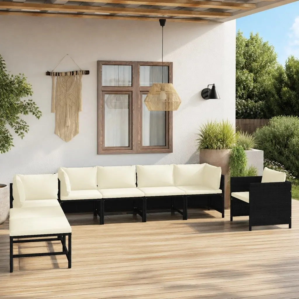 8 Piece Garden Lounge Set Poly Rattan Outdoor Furniture with Cushions Black