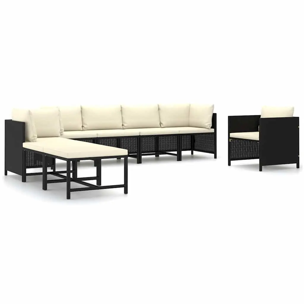 8 Piece Garden Lounge Set Poly Rattan Outdoor Furniture with Cushions Black