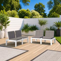 Outdoor Garden Lounge Benches with Cushions 2 Piece Set White Seating