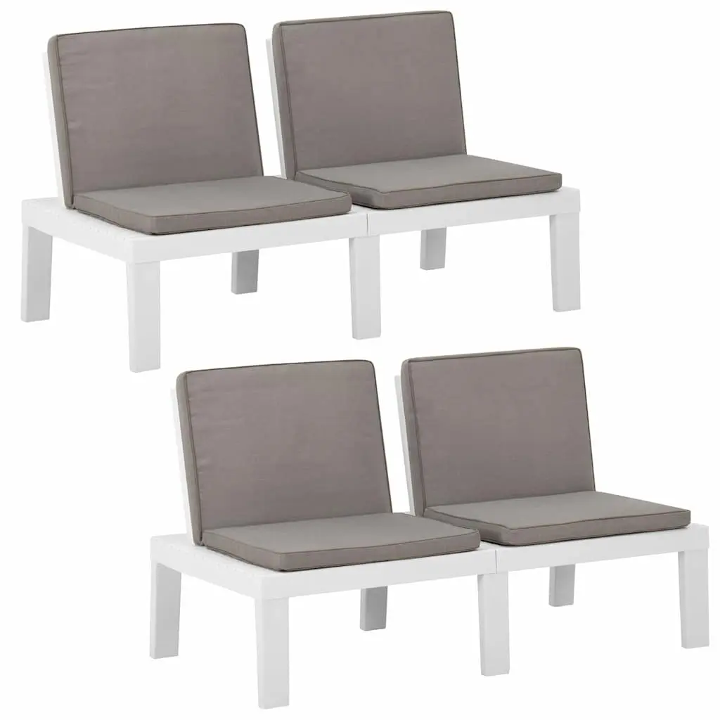 Outdoor Garden Lounge Benches with Cushions White 2 Piece Set