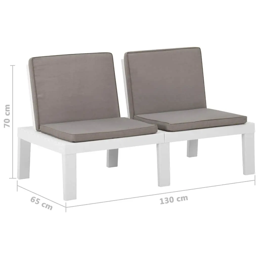 Outdoor Garden Lounge Benches with Cushions White 2 Piece Set