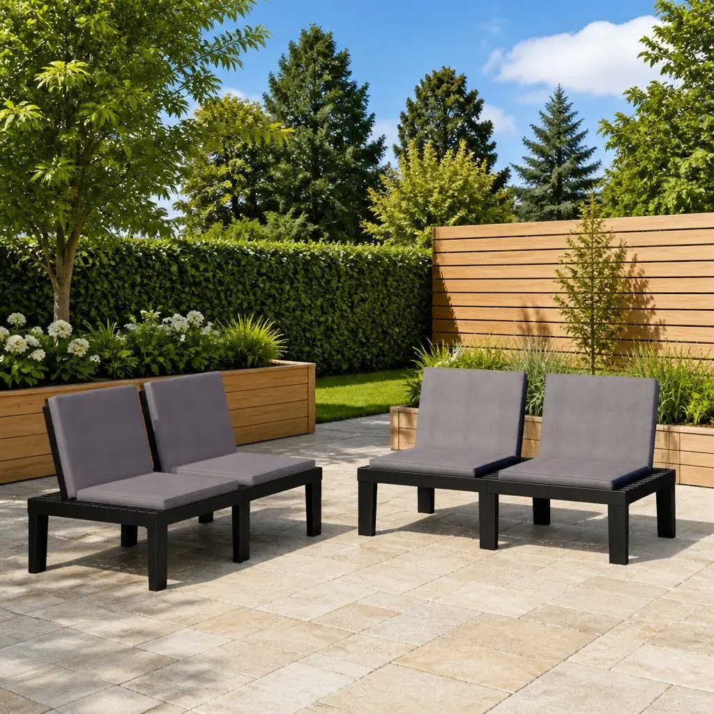 Garden Lounge Benches with Cushions 2 pcs Outdoor Seating Grey Padded