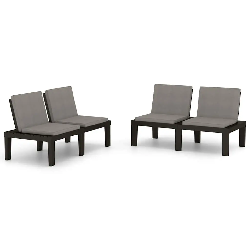 Garden Lounge Benches with Cushions 2 pcs Outdoor Seating Grey Padded