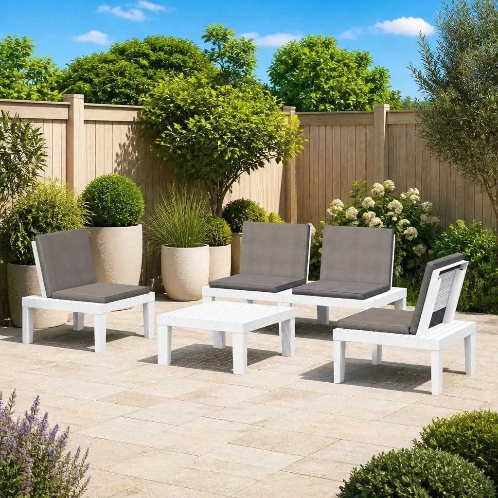 Garden Lounge Set White 4 Piece Outdoor Furniture with Cushions