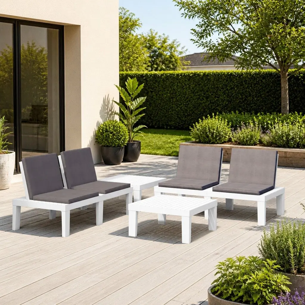 4 Piece Outdoor Lounge Set White Garden Furniture Seating with Cushions Table