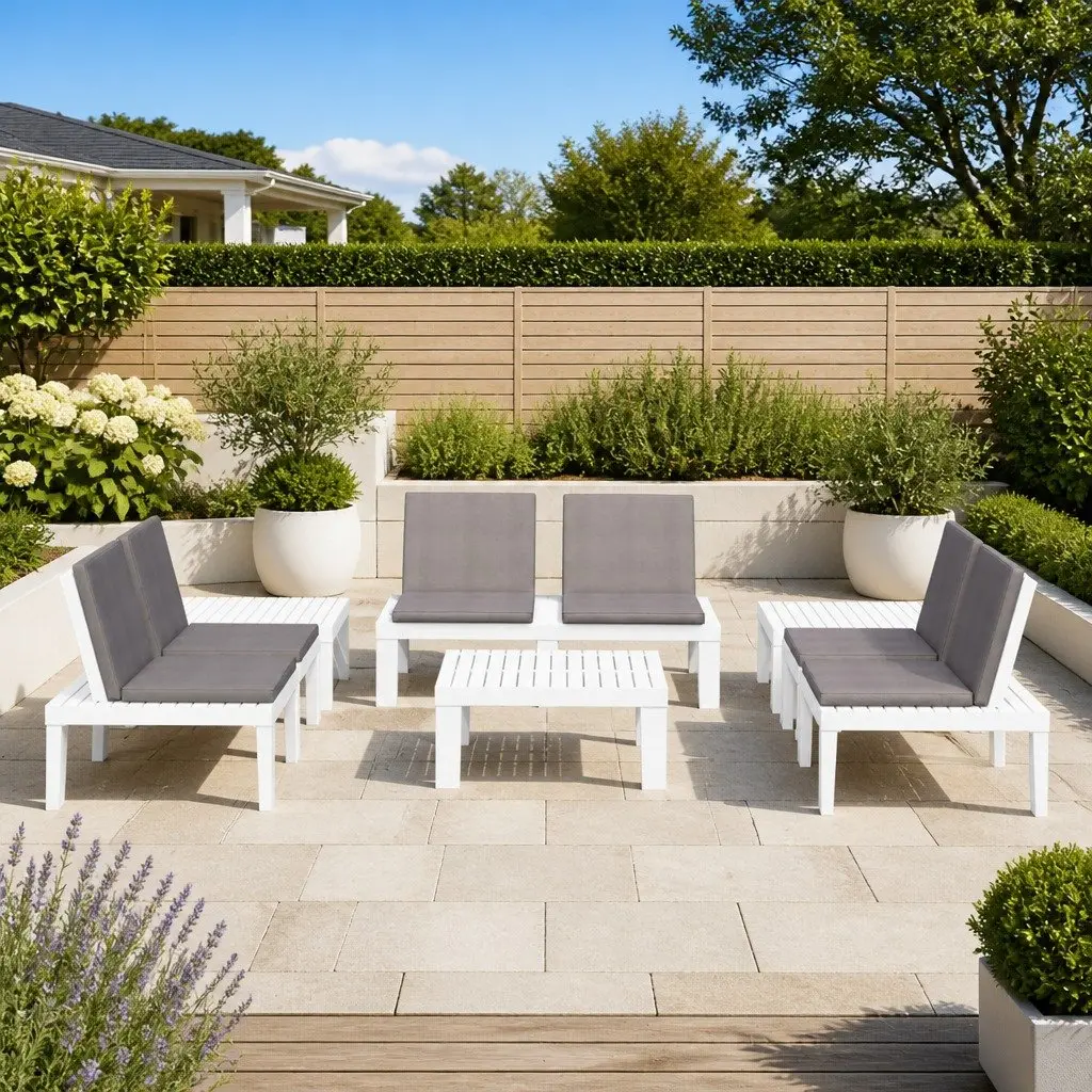 6 Piece Outdoor Lounge Set White Plastic Garden Furniture Patio Seating