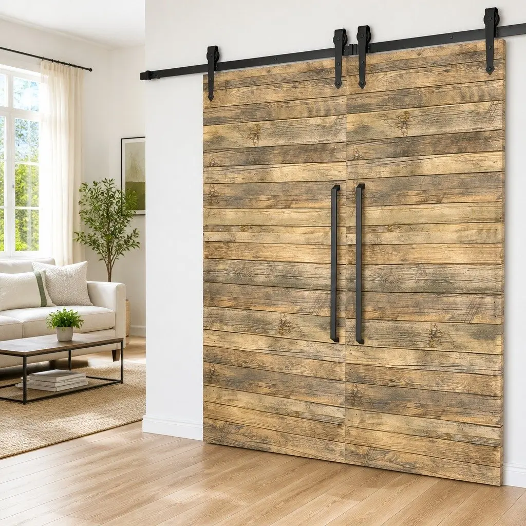 Barn Door Hardware Set Black Steel Track Rollers 200cm