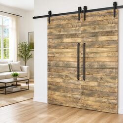 Sliding Door Hardware Kit 200cm Steel Track Rollers Barn Door Hanger Set Black