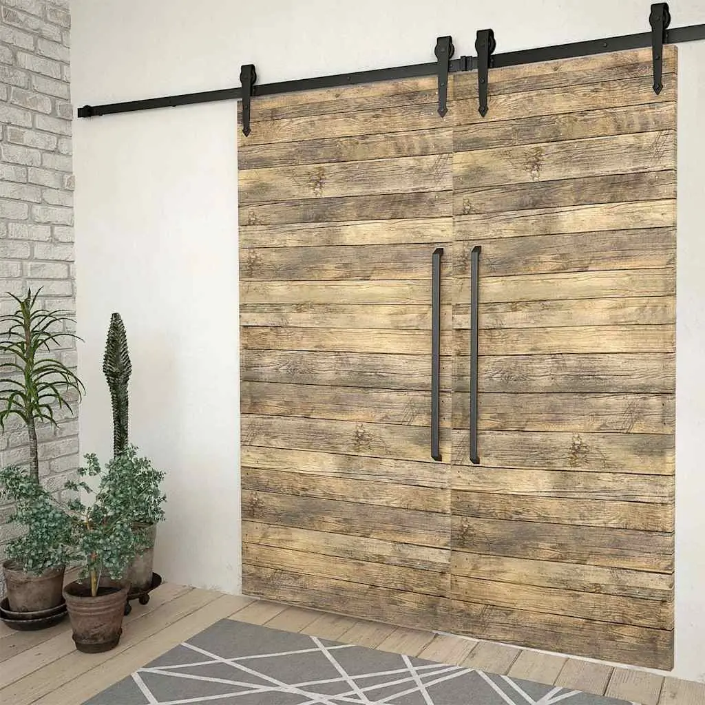 Barn Door Hardware Set Black Steel Track Rollers 200cm