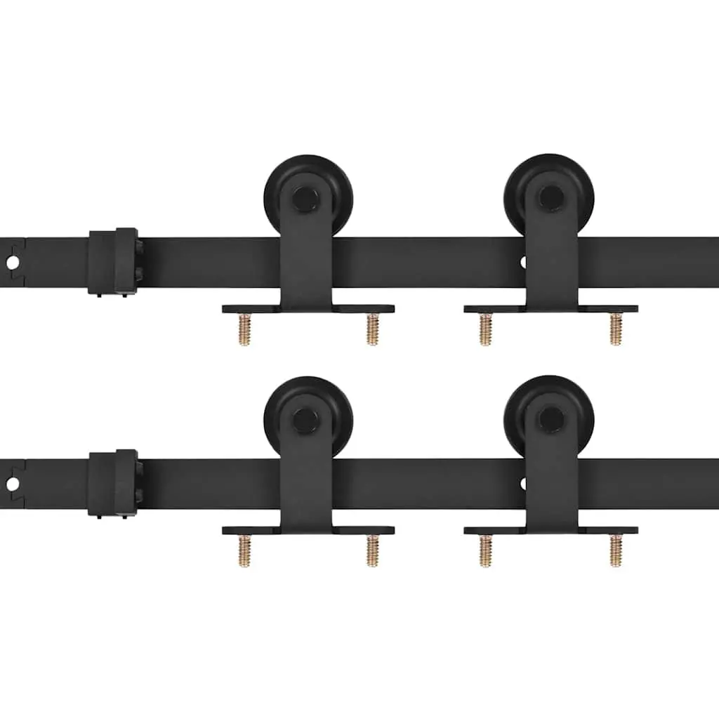 Sliding Door Hardware Kit Black Steel Rail Track Roller 183cm 2pcs
