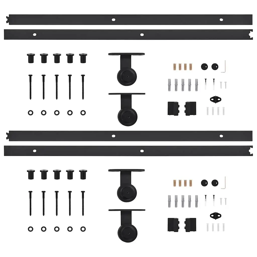 Sliding Door Hardware Kit Black Steel Rail Track Roller 183cm 2pcs