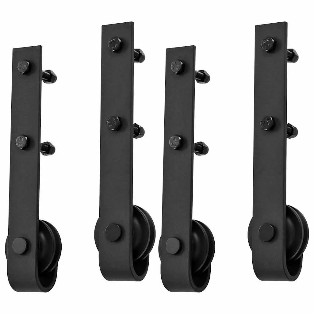 Sliding Door Hardware Kit 2pcs 183cm Steel Track Rail Roller System Black