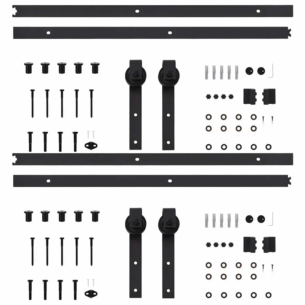 Sliding Door Hardware Kit 2pcs 183cm Steel Track Rail Roller System Black