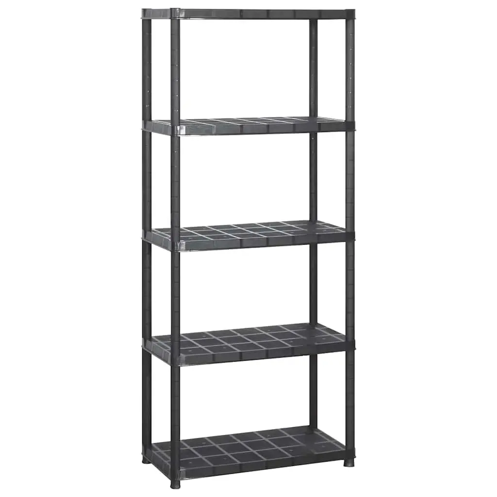 5-Tier Storage Shelf Compact Black Plastic Shelving Unit
