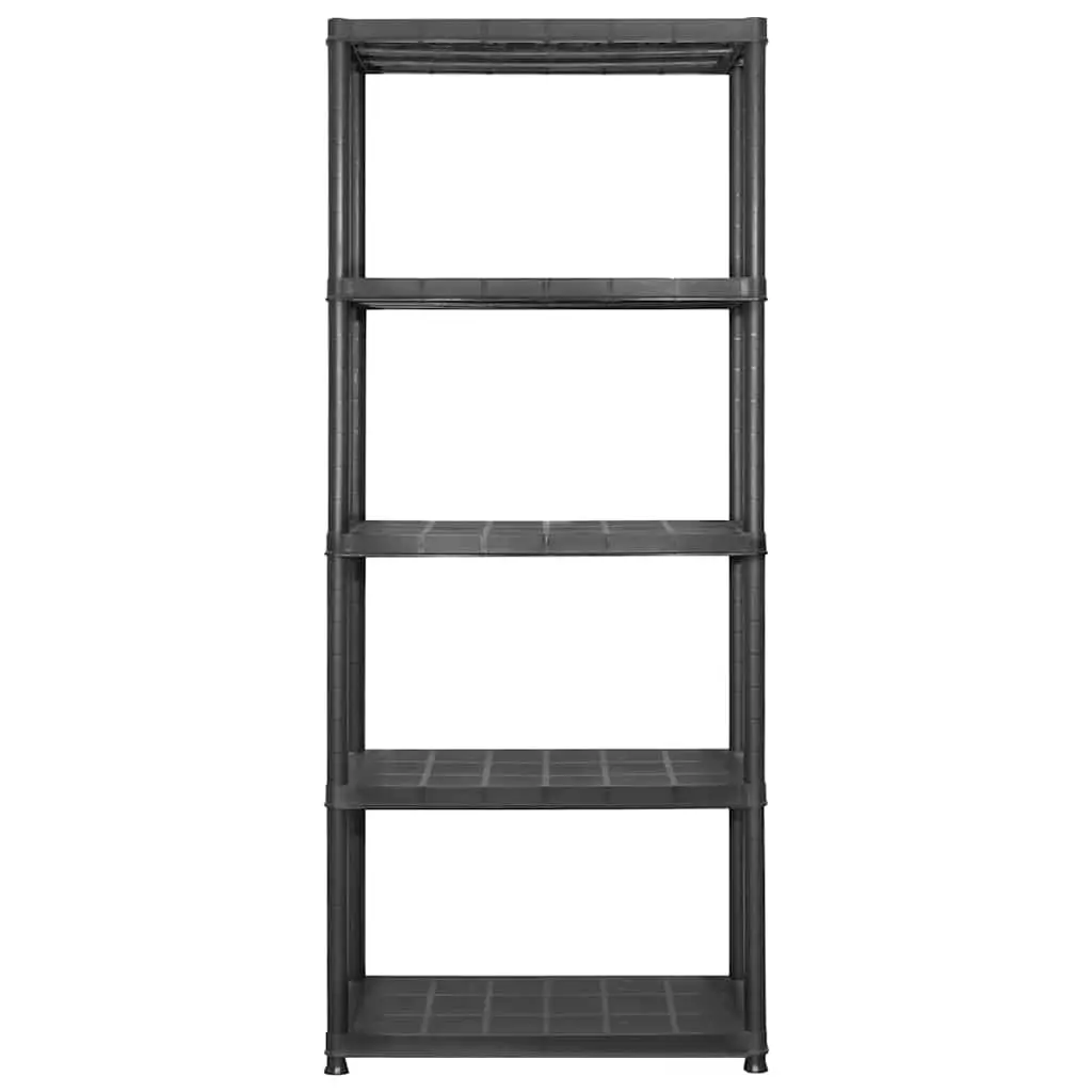 5-Tier Storage Shelf Compact Black Plastic Shelving Unit