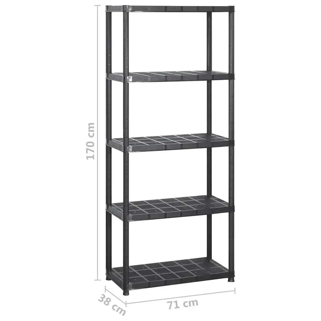 5-Tier Storage Shelf Compact Black Plastic Shelving Unit