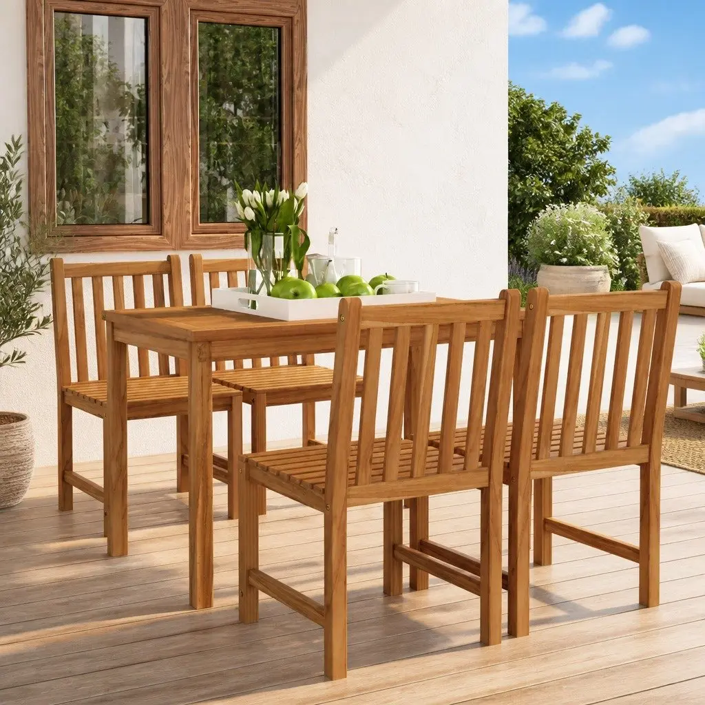 Garden Dining Set Teak Wood 5 Piece Outdoor Furniture