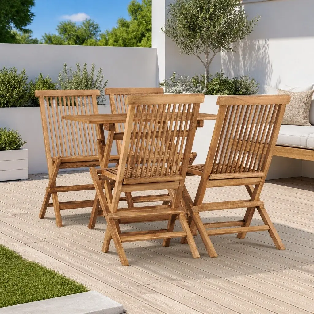 5 Piece Folding Outdoor Dining Set Teak Wood Garden Furniture