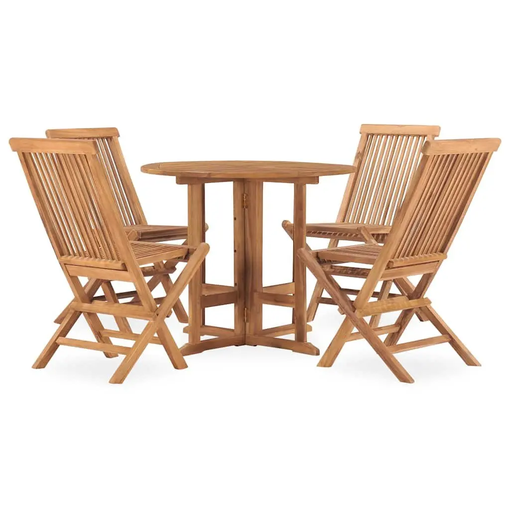 Outdoor Dining Set Folding Teak Wood 5 Piece Table Chairs Garden Patio Furniture