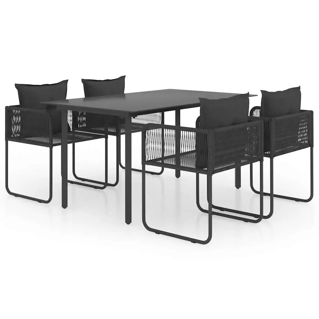 5 Piece Outdoor Dining Set Black Rattan Chairs and Glass Table