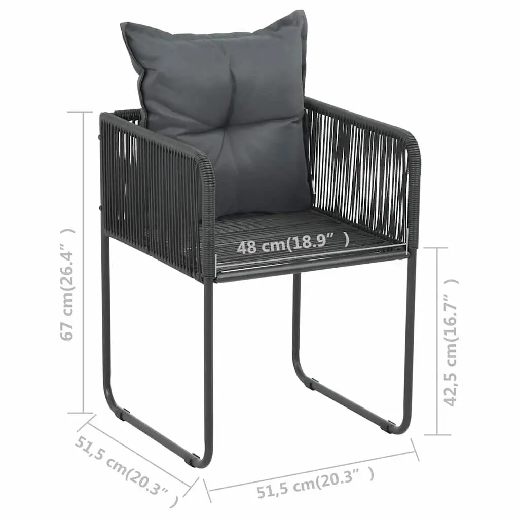 5 Piece Outdoor Dining Set Black Rattan Chairs and Glass Table