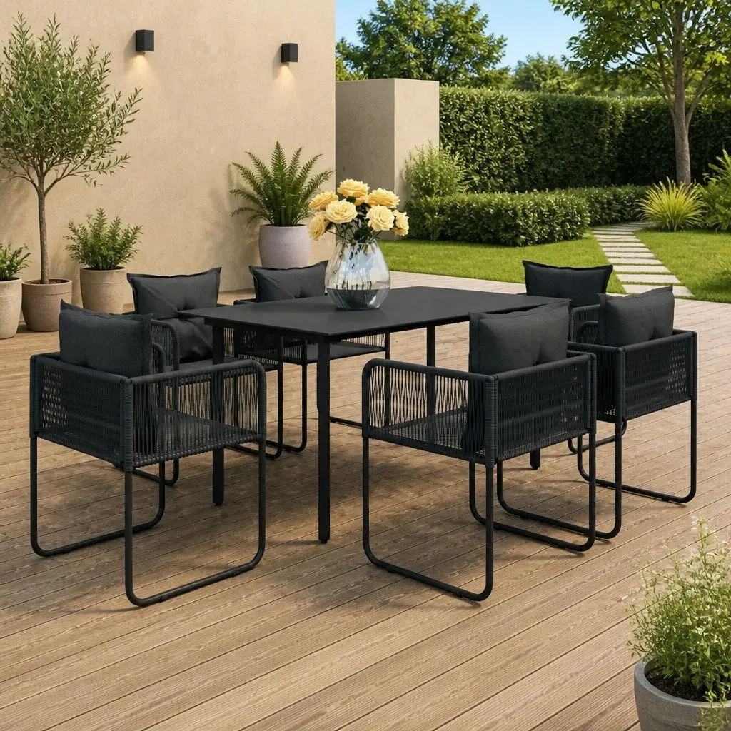 Outdoor Garden Dining Set Rattan Style 7 Piece Black