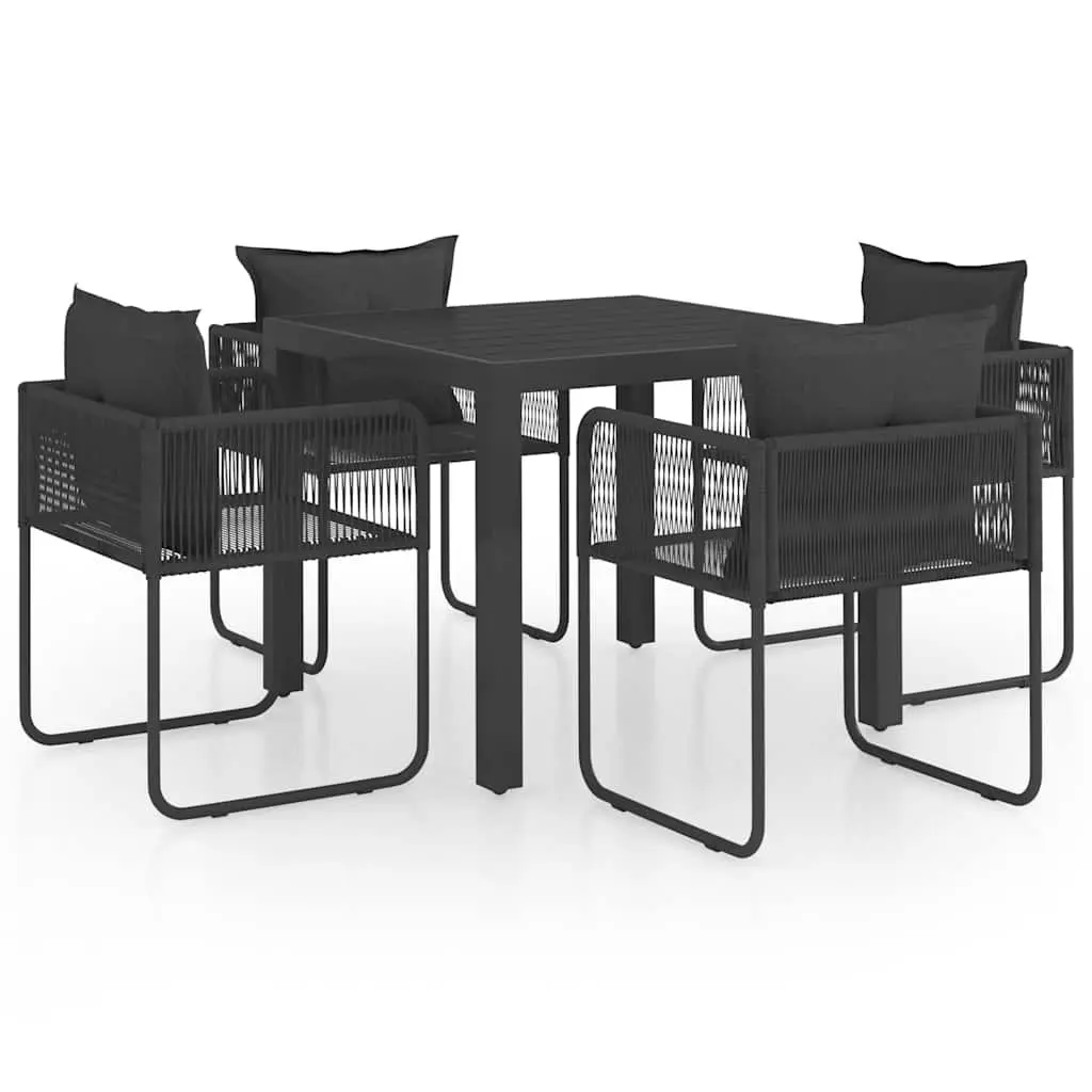 5 Piece Outdoor Dining Set Black Rattan Garden Patio Table and Chairs