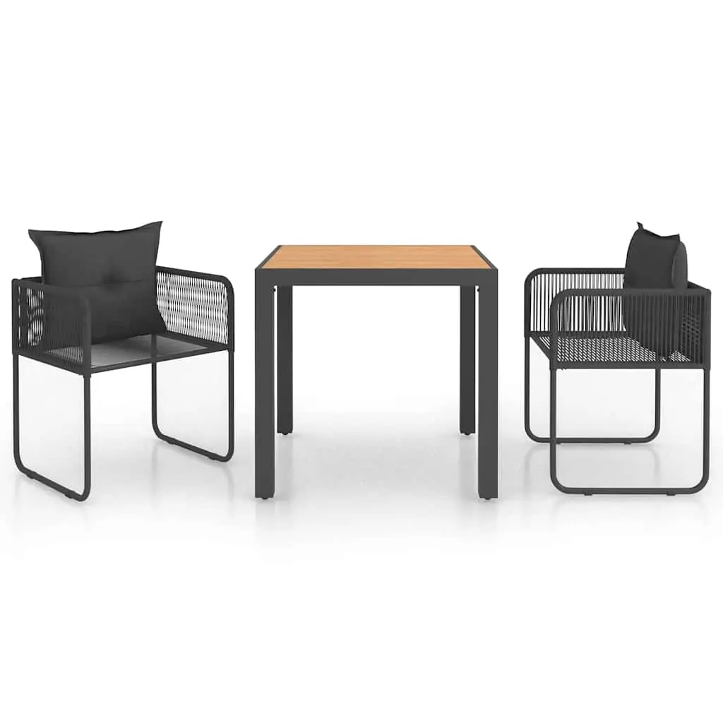 Garden Dining Set 3 Piece Outdoor Furniture Lightweight Black