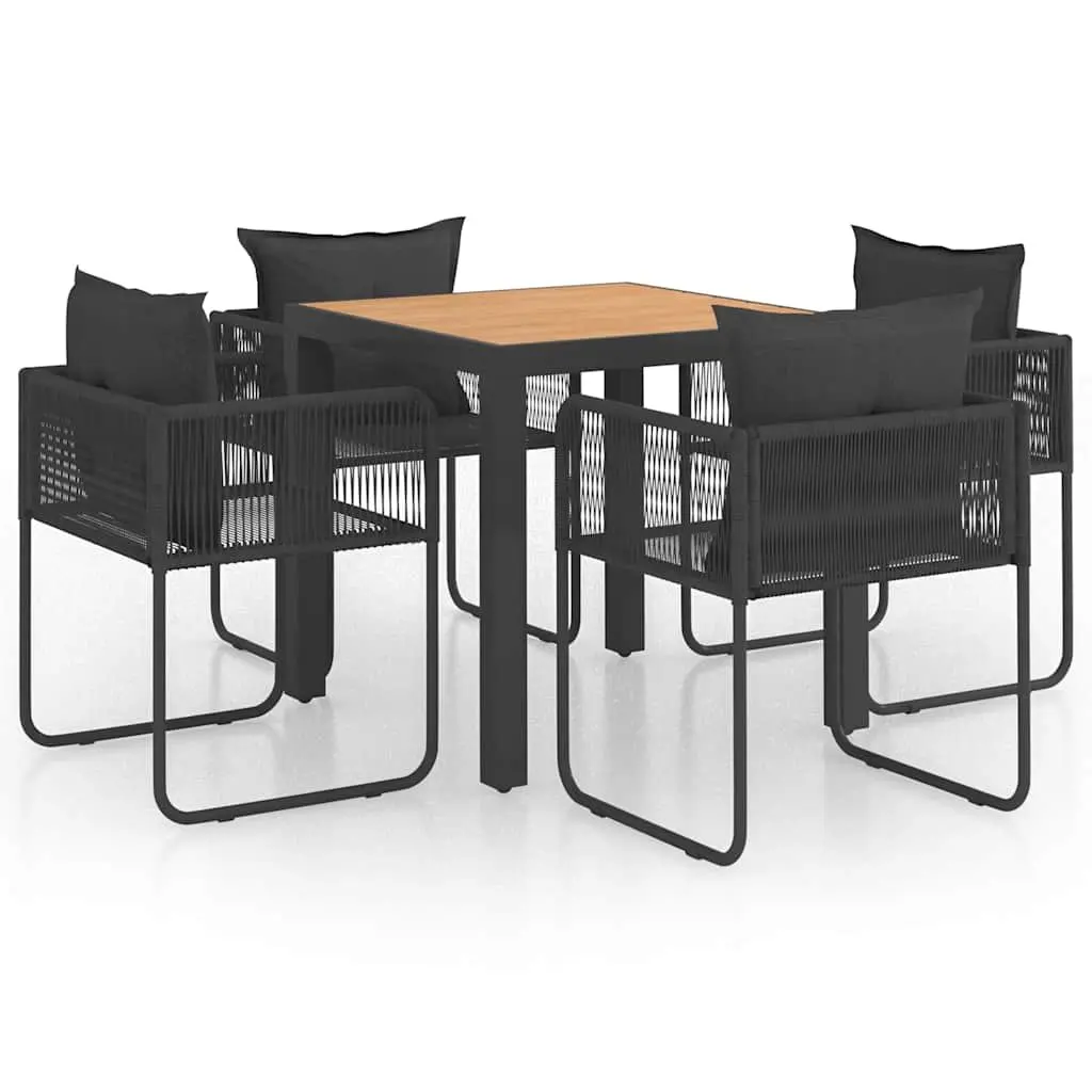 5 Piece Garden Dining Set Outdoor Patio Black Rattan Chairs Table