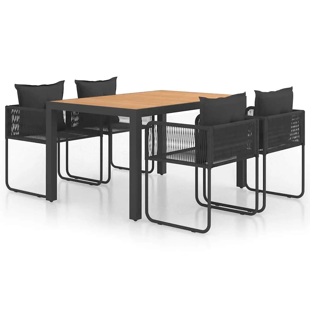 Outdoor Patio Furniture Set 5 Piece Black Rattan Chairs with Aluminium Table WPC Top for Garden and Terrace