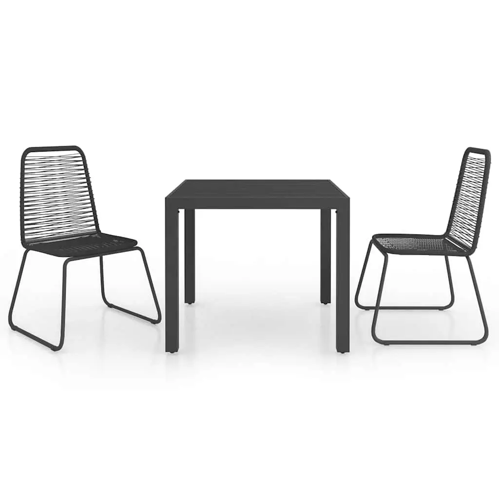 Outdoor Garden Dining Set Black 3 Piece Patio Furniture Table Chairs