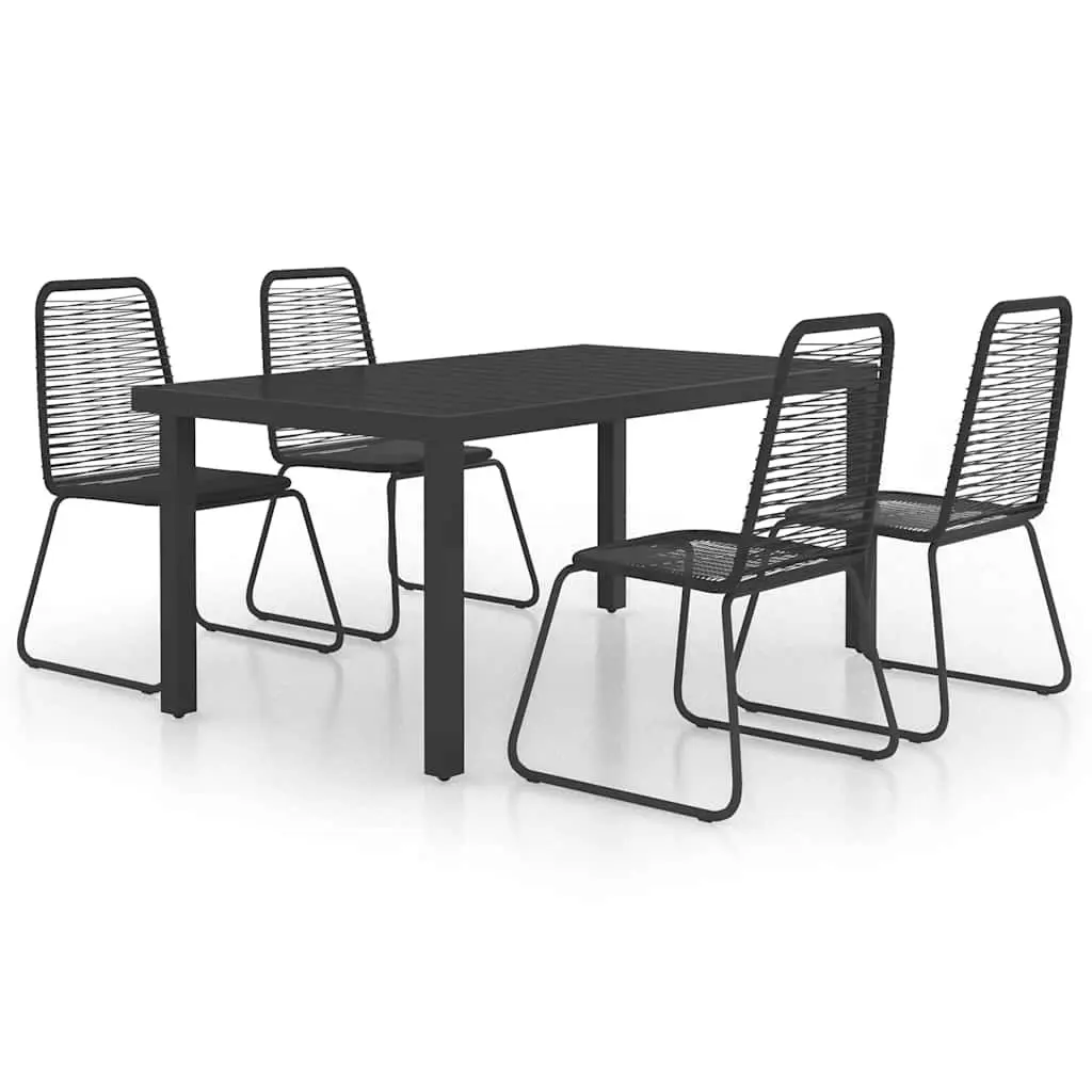 5 Piece Black Rattan Patio Dining Set Outdoor Furniture with Lightweight Aluminium Table and Steel Frame Chairs
