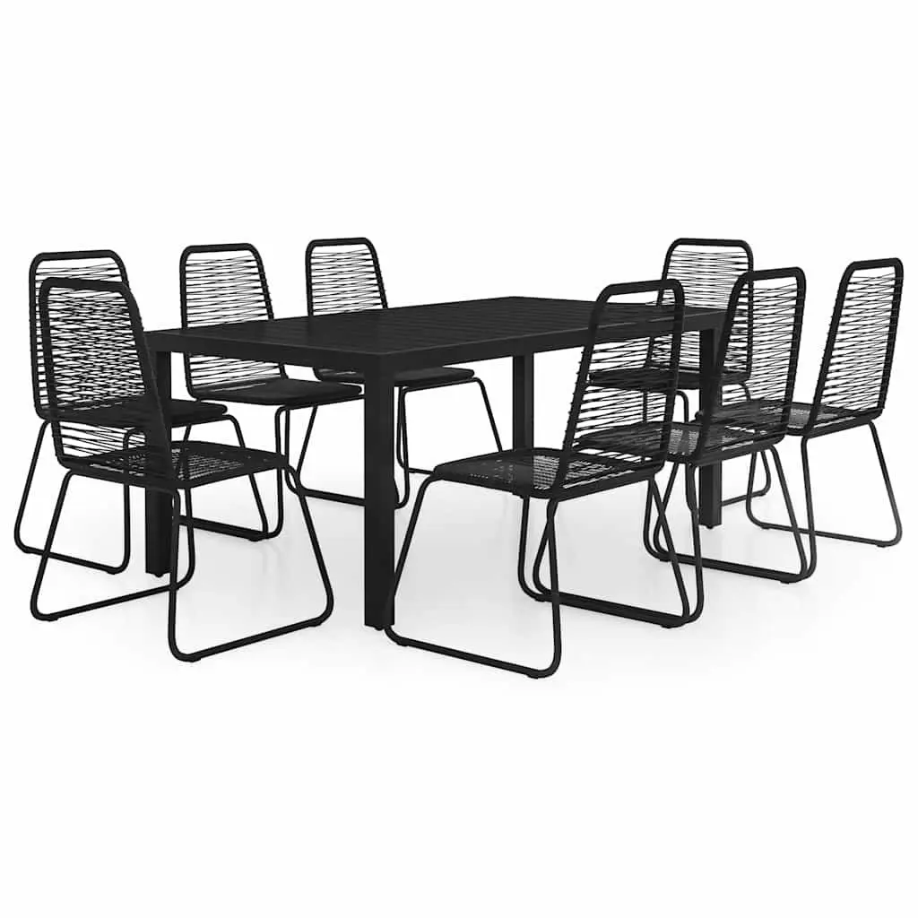 9 Piece Outdoor Dining Set Garden Patio Table Chairs PVC Rattan Black