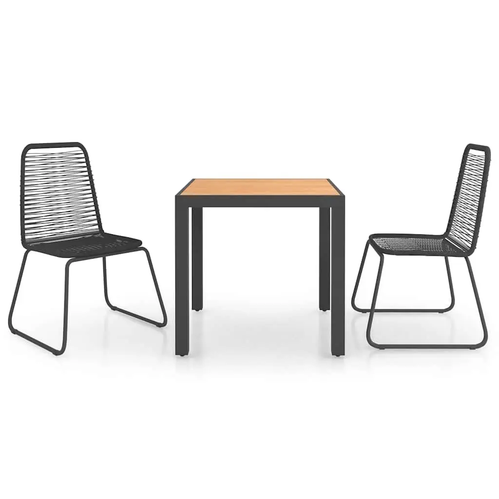 Garden Dining Set Durable PVC Rattan Chair Table 3 Piece Black