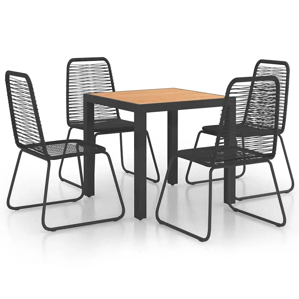 5 Piece Patio Dining Set Black PVC Rattan Chairs and Table Outdoor Furniture for Garden