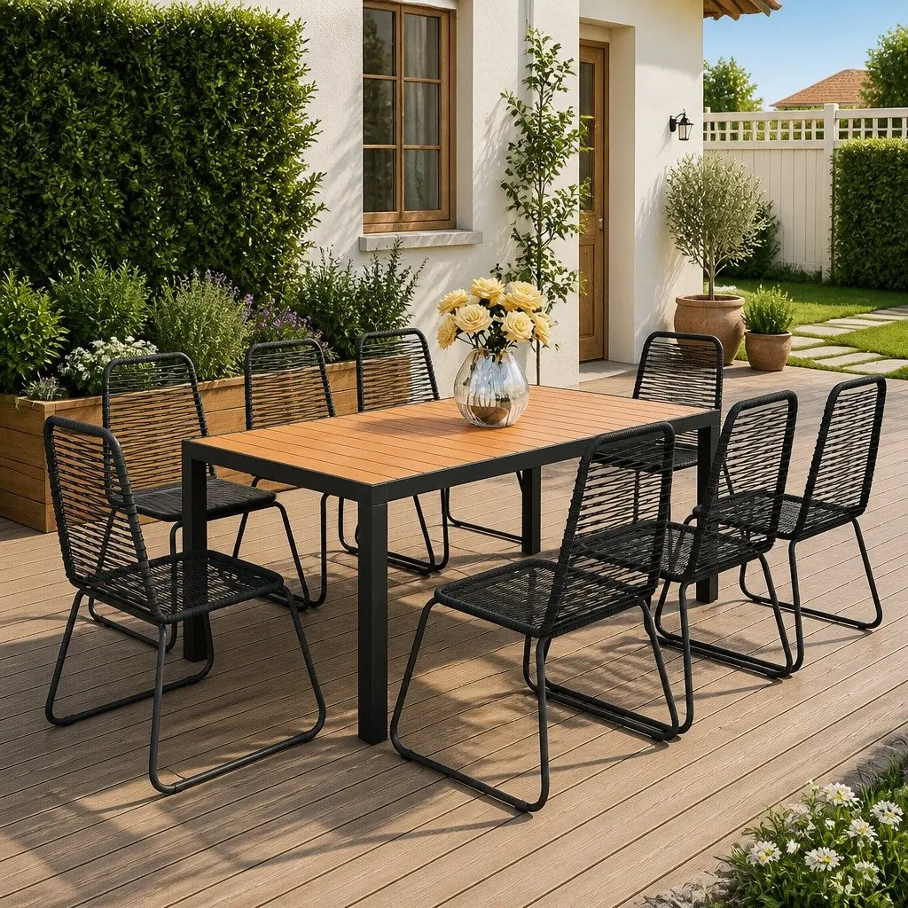 Outdoor Furniture Set Black Lightweight 9 Piece Garden Dining Set with Chairs and Table