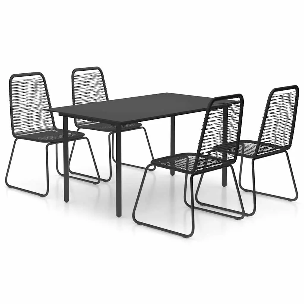 5 Piece Outdoor Dining Set Black PVC Rattan Chairs Glass Top Table