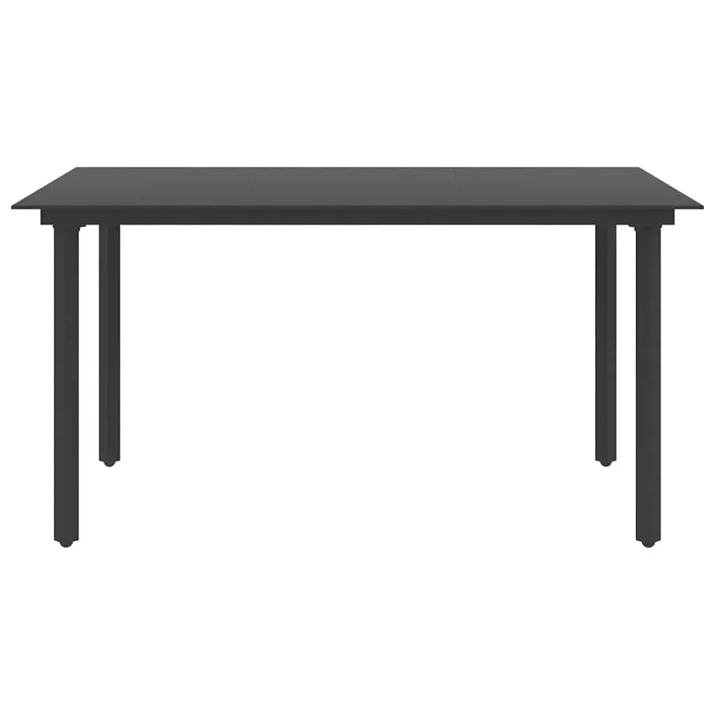 5 Piece Outdoor Dining Set Black PVC Rattan Chairs Glass Top Table