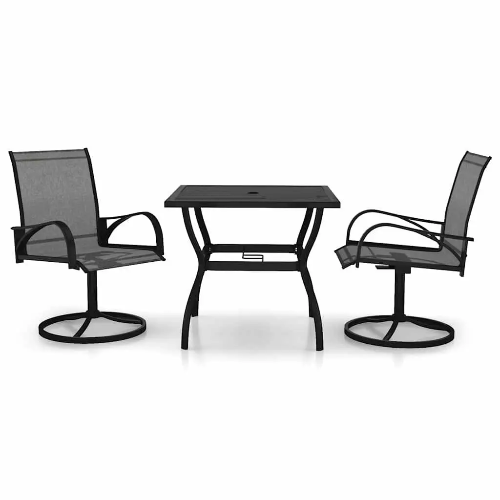 3 Piece Outdoor Dining Set Steel Frame Textilene Chairs Grey
