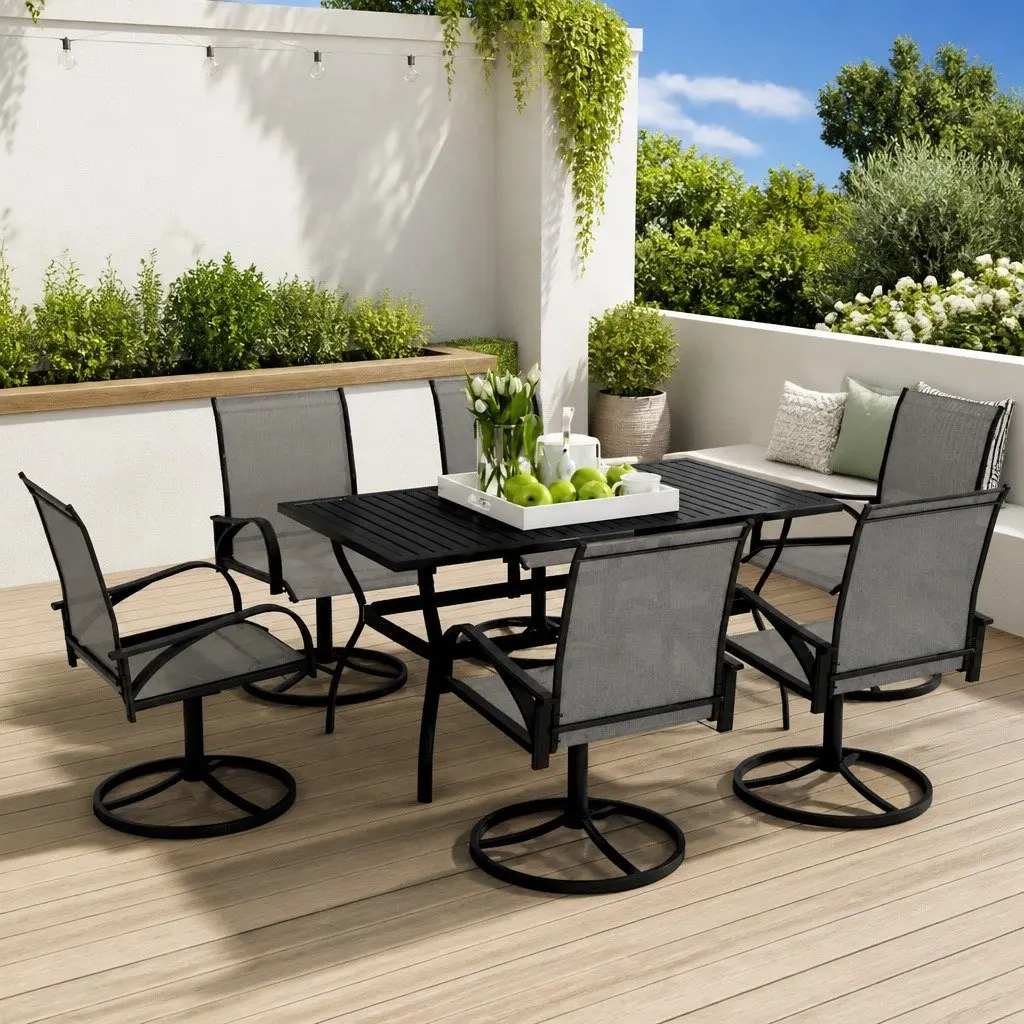 7 Piece Outdoor Garden Dining Set Steel Textilene Chairs Table Patio Furniture