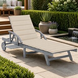 Sun Lounger Garden Outdoor Reclining Chair Adjustable Backrest Wheels Cushion