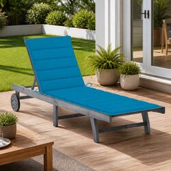Sun Lounger with Cushion Grey Wooden Outdoor Garden Lounger Recliner Adjustable