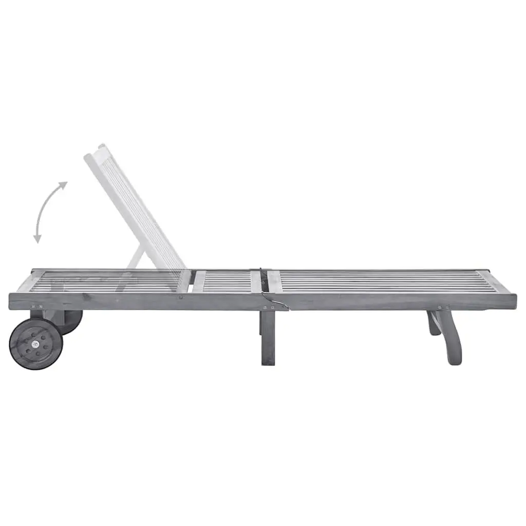 Sun Lounger Adjustable Backrest and Footrest Grey Wooden Outdoor Garden Lounger with Cushion